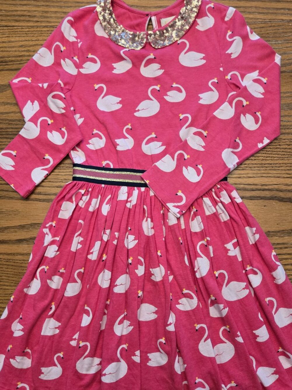 Mini Boden Swan Sequin Collar Fushia Dress - Size 7-8 - Girls Kids Youth
